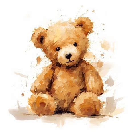 Adorable Teddy Bear Watercolor Painting