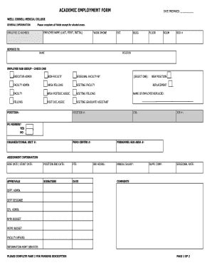 Fillable Online Med Cornell ACADEMIC EMPLOYMENT FORM Weill Medical