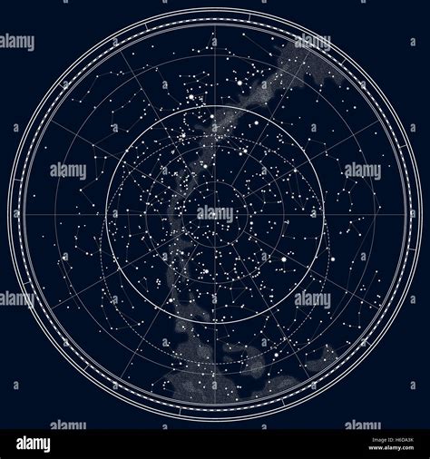 Astronomical Celestial Map Of The Northern Hemisphere Detailed Stock