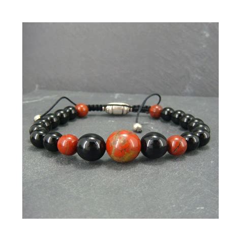 Bracelet En Pierre Naturelle D Onyx Et Cornaline