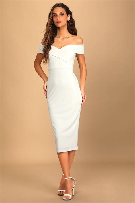 White Midi Dress Off The Shoulder Dress Bow Back Dress Lulus