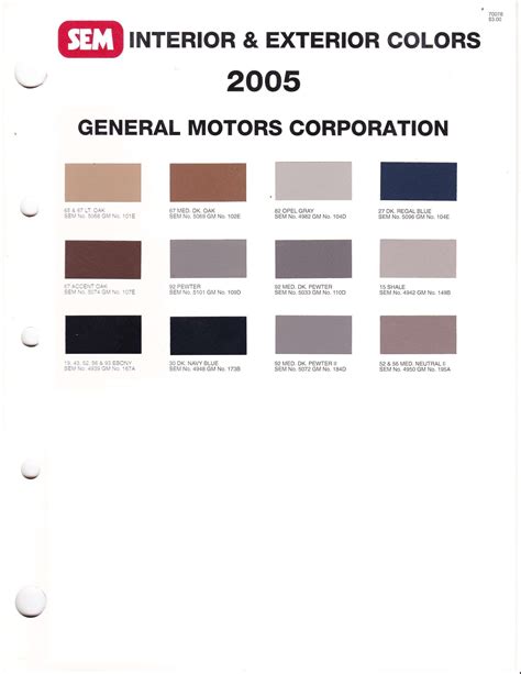 GM 2005 Paint Charts And Color Codes Free Lookup