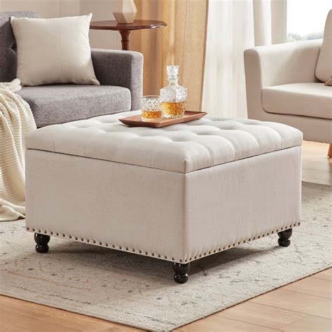 Mua Tbfit Large Square Storage Ottoman Bench Tufted Upholstered Coffee