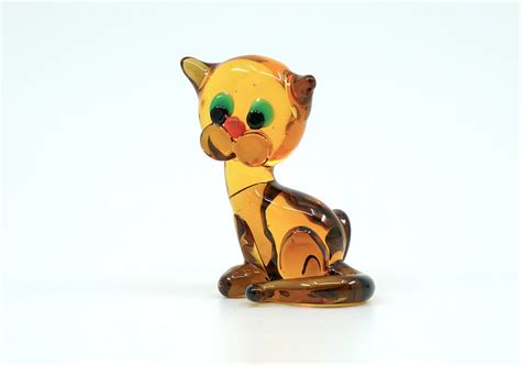 Czech Glass Cat Figurine Miniature Hand Made Bcvglass