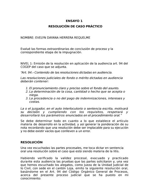 Ensayo caso practico procesal general demanda ENSAYO 1 RESOLUCIÓN DE