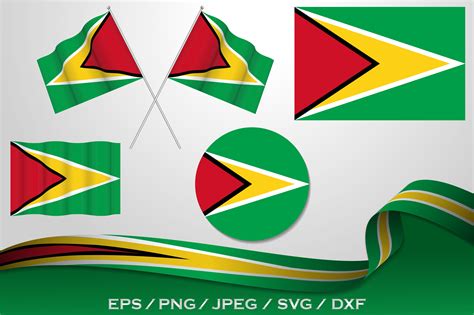 Set Of Guyana Flags In Different Designs Graphic By Terrabismail