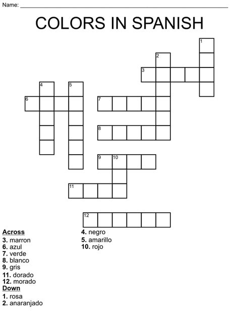 Free Printable Spanish Crossword Puzzles