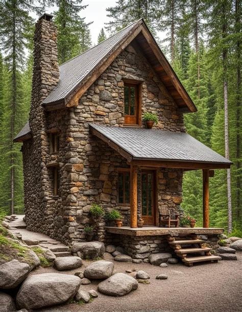 Rustic Stone Cabin In The Woods