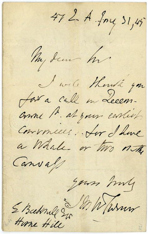 Autograph letter signed ("J. M. W. Turner"). by Turner, Joseph Mallord ...