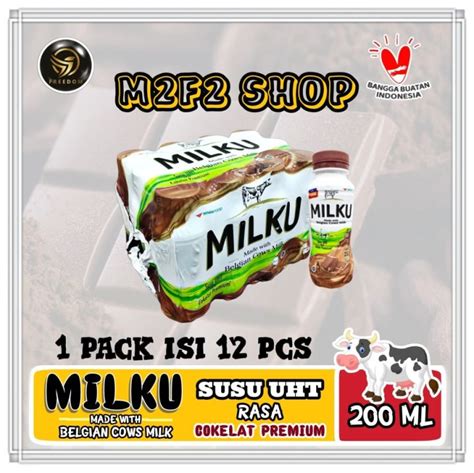 Susu MILKU Cokelat Premium UHT Botol Plastik Pet 200 Ml Kemasan Pack