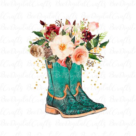 Cowgirl Boots With Flowers Sublimation Design Western PNG Etsy