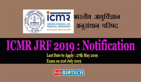 Icmr Jrf Notification In Biomedical Sciences Fellowships