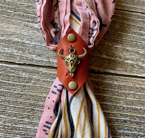 Leather Bandana Ring With Longhorn Charm Western Bandana Etsy