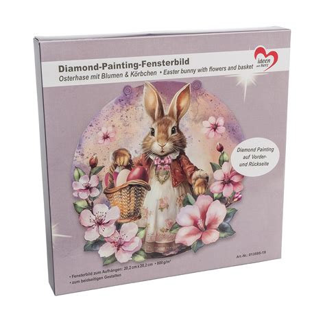 Diamond Painting Fensterbild Osterhase mit Blumen Körbchen 20 2cm