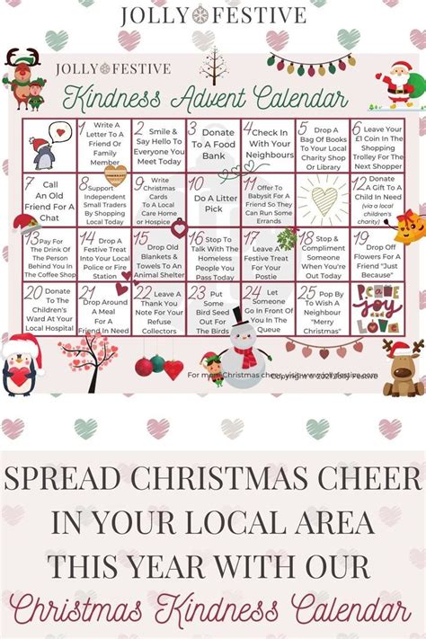 A Christmas Calendar With The Words Spread Christmas Cheer In Your