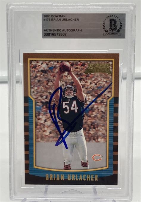 Brian Urlacher Signed Oo Bowman Nfl Bears Rookie Card Rc Beckett Bas