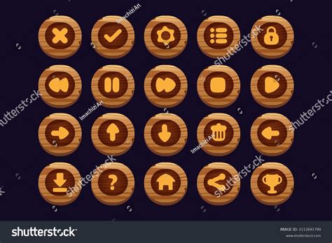 Wooden Game Buttons Cartoon Menu Interface Stock Vector Royalty Free