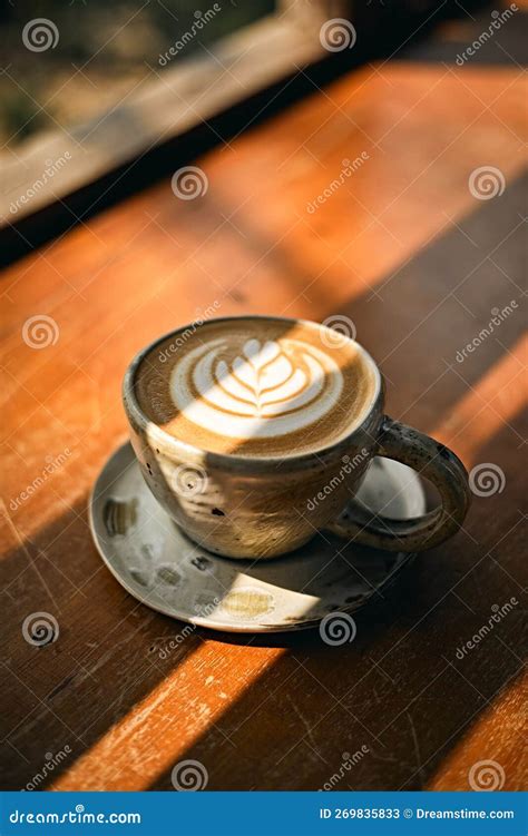 Selective Focus Cup Of Hot Latte Art Coffee Stock Image Image Of Dark