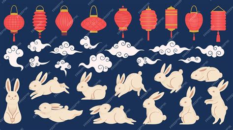 Premium Vector Mid Autumn Rabbits Chinese And Vietnamese Traditional