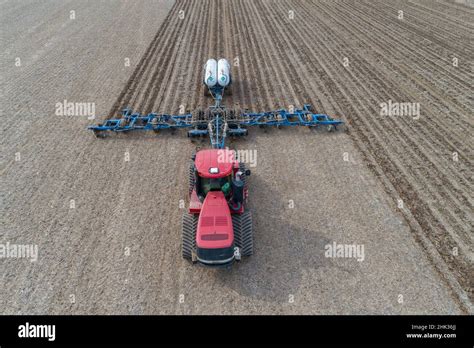 Aerial View Of Tractor Applying Anhydrous Ammonia To Corn Field Marion