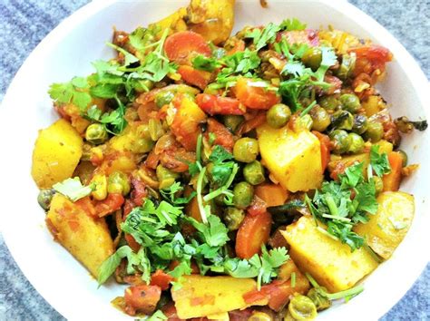 Punjabi Aloo Gajar Matar Sabzi Potato Carrot And Peas Dry Vegetable