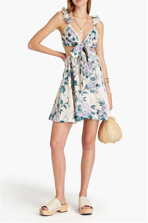 Zimmermann Cutout Floral Print Linen Mini Dress The Outnet