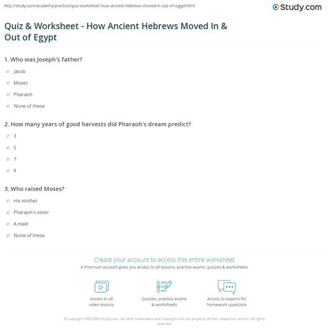 Quiz Worksheet How Ancient Hebrews Moved In Out Of Egypt Study