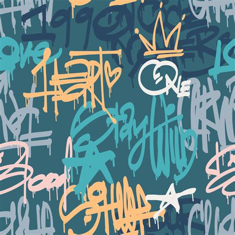 Urban Typography Seamless Pattern With Street Art Graffiti Slogan Print