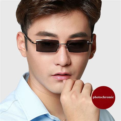 Vazrobe Photochromic Sunglasses Men Rimless Transition Grey Brown Blue