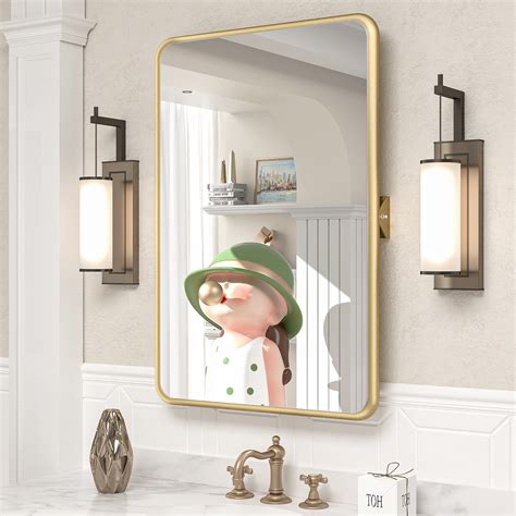 TokeShimi 24 X 36 Inch Pivot Gold Bathroom Mirror Horizontal Vertical