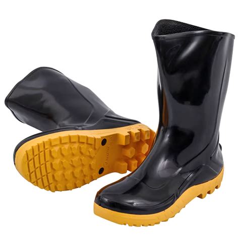 Bota de PVC S Forro Cano Médio Preto Amarelo Vulcaflex