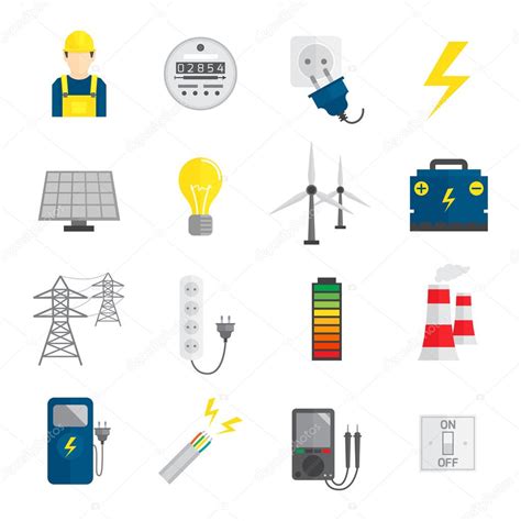 Conjunto De Iconos De Electricidad Vector De Stock Por ©macrovector