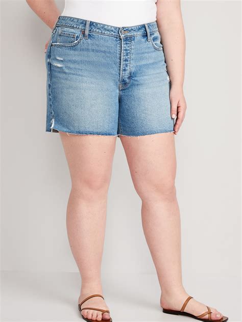 High Waisted Button Fly Og Straight Ripped Side Slit Jean Shorts For