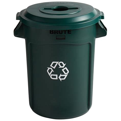 Rubbermaid Brute 32 Gallon Green Round Recycle Bin And Mixed Recycle Lid