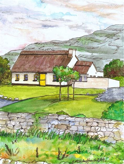 Plein Air Watercolor Paintings Our Cottage At Ballyvaughan Ireland By