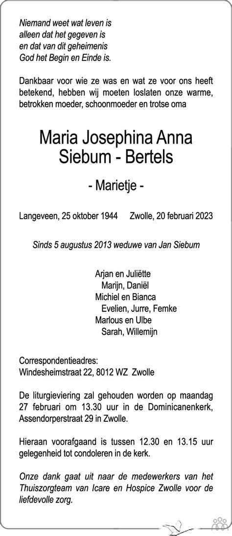 Maria Josephina Anna Marietje Siebum Bertels 20 02 2023