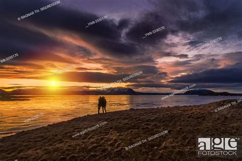 Winter Sunset, Lake Myvatn, Iceland, Stock Photo, Picture And Rights ...