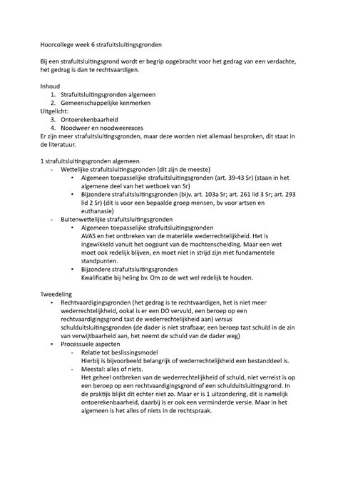 Hoorcollege Week 6 Strafuitsluitingsgronden Hoorcollege Week 6