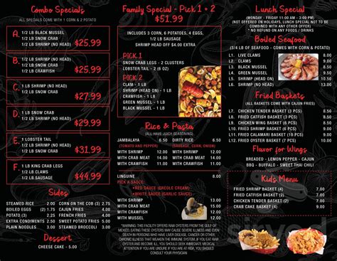 Menu For Juicy Seafood In Rochester Ny Sirved