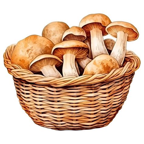 Premium PSD Watercolor Basket Full Of Mushrooms