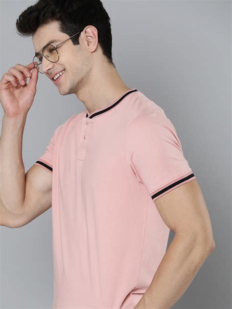 Buy Mast And Harbour Men Peach Coloured Pure Cotton Solid T Shirt Tshirts For Men 17571806 Myntra