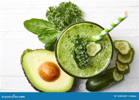 Glass Of Green Vegetable Smoothie Stock Image Image Of Summer