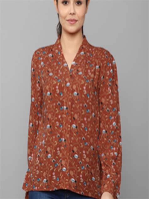 Buy Allen Solly Woman Brown Floral Print Mandarin Collar Shirt Style