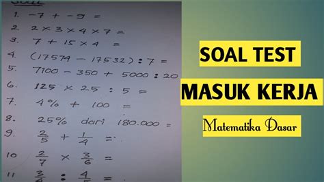 Soal Test Masuk Kerja Psikotest Matematika Dasar Youtube