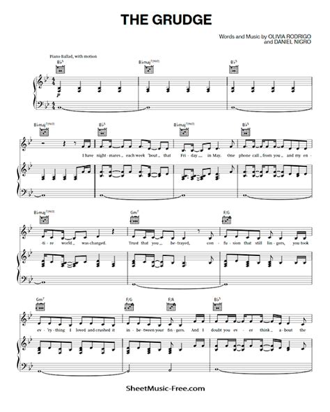 The Grudge Sheet Music Olivia Rodrigo - ♪ SHEETMUSIC-FREE.COM