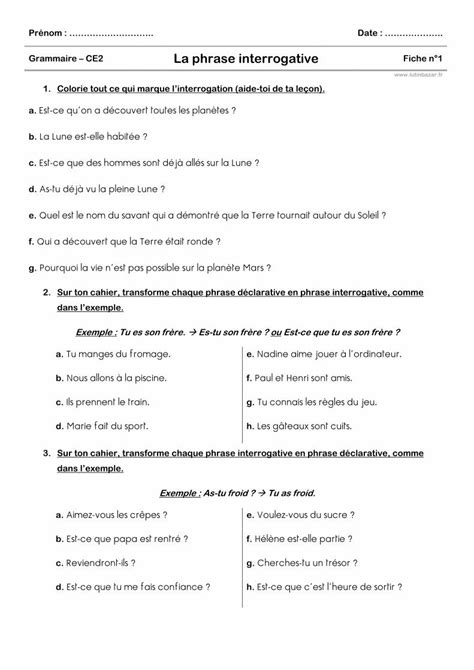 PDF CE2 La Phrase Interrogative Fiche N1 Lutinbazar Frlutinbazar