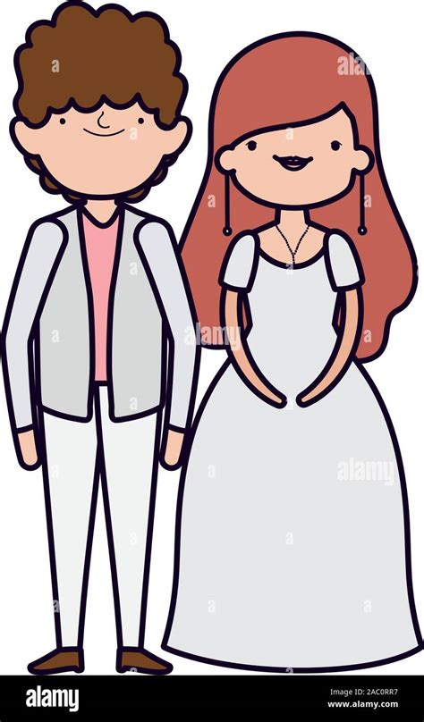 Wedding Couple Bride And Groom In Elegant Suits Cartoon Vector