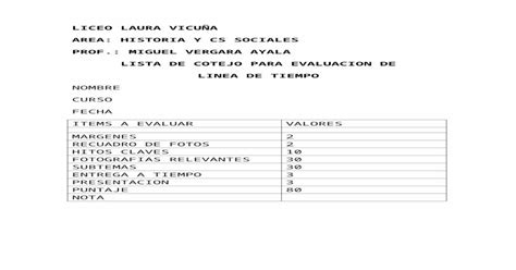 Web Viewlista De Cotejo Para Evaluacion De Linea De Tiempo Nombre