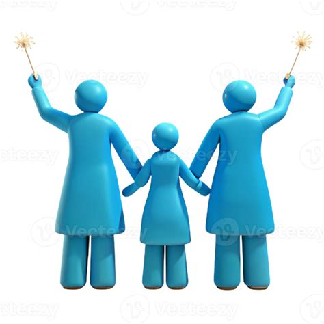 Three Blue Figures Holding Hands Raising Sparkly Wands 51218439 Png