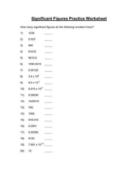 Significant Figures Practice Worksheet Worksheets Library